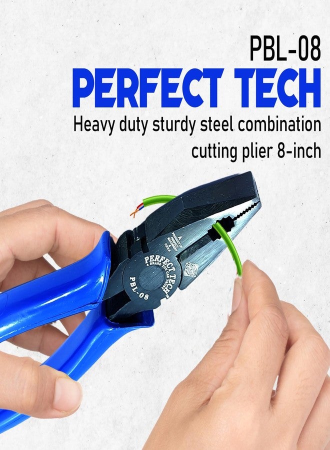 PERFECT TECH كماشة قطع متعددة الاستخدامات من بيرفكت تك | طقم كماشة متعددة الاستخدامات 8 بوصة | مفتاح ربط للقطع | طقم أدوات كماشة | كماشة أصلية | PBL-08-205 مم/ 8 | مقبض فولاذي | طلاء فوسفات أسود مع أكمام زرقاء - Image 2